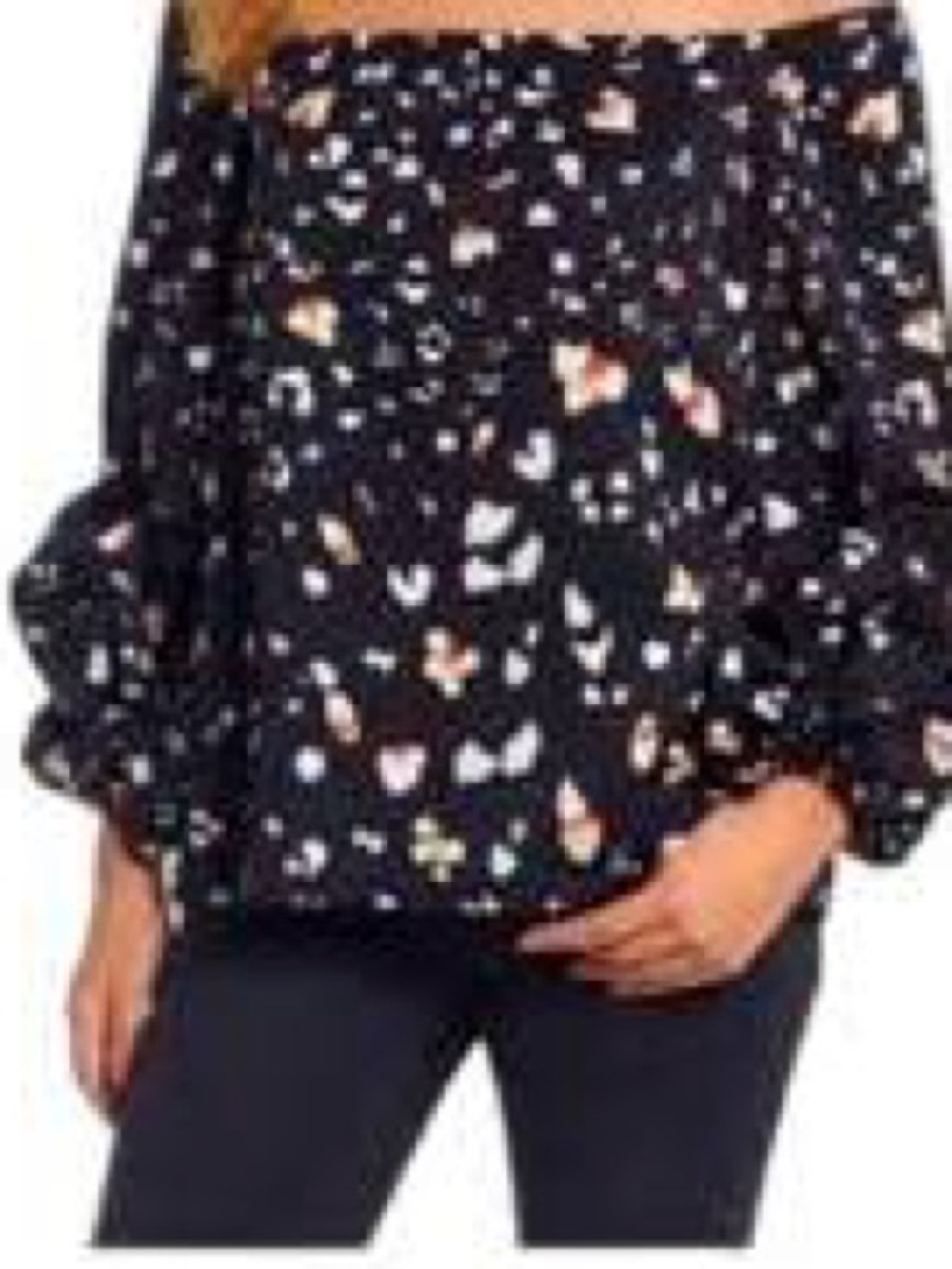 Halogen Black Off-Shoulder Heart Print Blouse